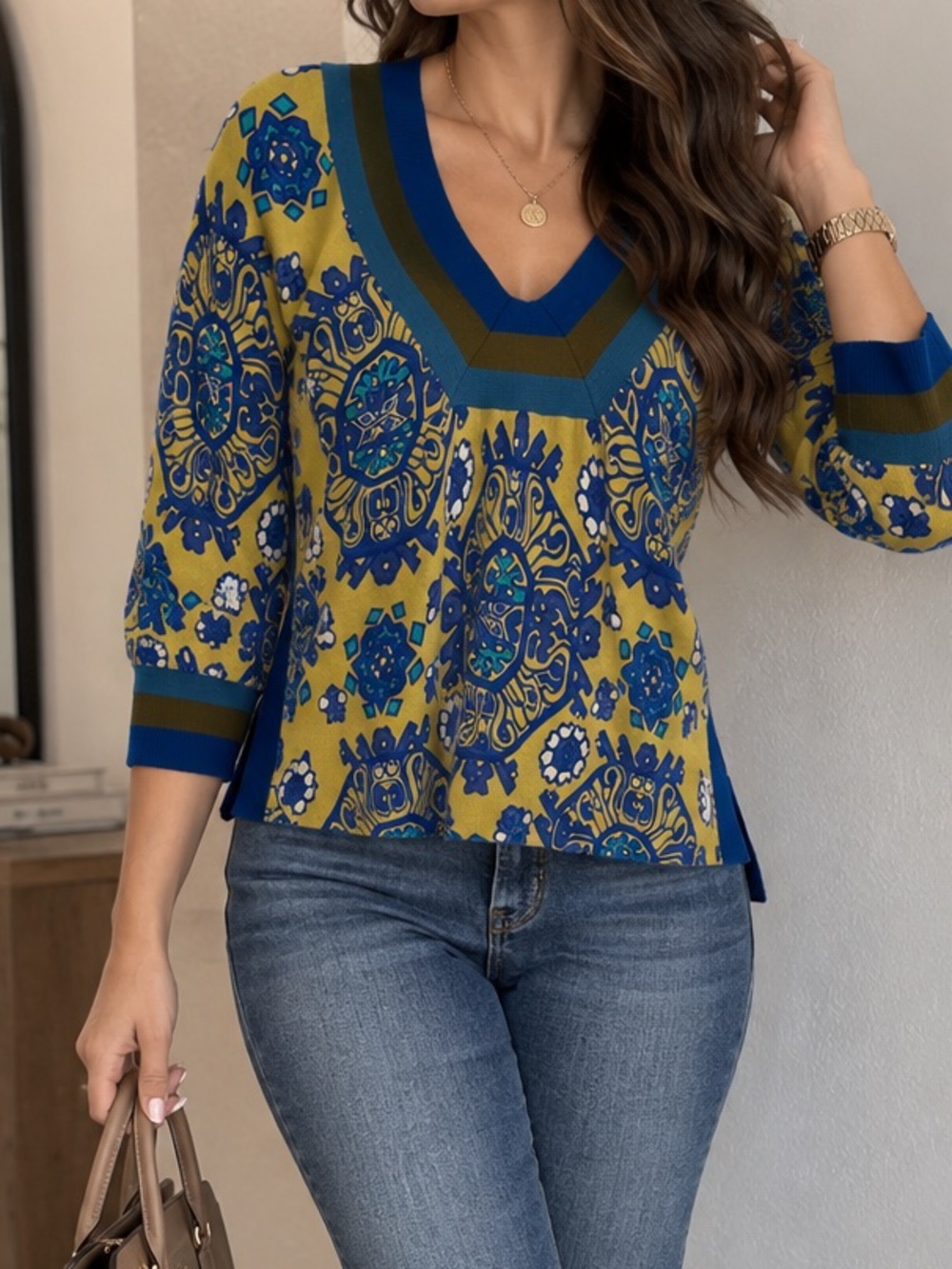 Free People Boho Knit V-Neck Sweater